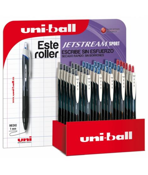 Uni-ball JetStream Sport SXN-150/3D Expostor de 36 Boligrafos Retractiles - Punta de Bola 1mm - Tinta Pigmentada Resistente al A