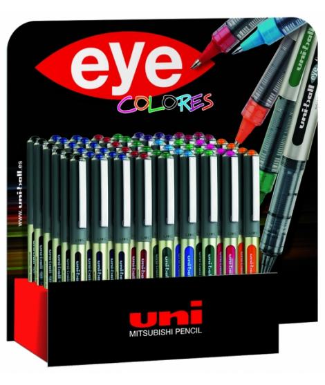 Uni-ball UB-157 Eye Fine Expositor de 54 Boligrafos de Tinta Liquida - Punta de Bola 0.7mm - Tinta Resistente al Agua y Luz - Si