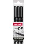 Uni-ball Uni Pin Pack de 3 Rotuladores Calibrados 0.2, 0.4, 0.8 - Punta Poliacetal - Tinta Pigmentada Resistente al Agua y Luz -