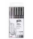 Uni-ball PIN-200(S) Pack de 6 Rotuladores Calibrados - Punta Poliacetal - Tinta Pigmentada Resistente al Agua y Luz - Ideal para