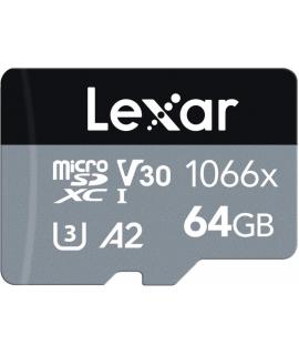 Lexar Professional 1066x Tarjeta de Memoria microSDXC UHS-I SILVER Series 64GB - Velocidades de Lectura hasta 160MB/s - Escritur