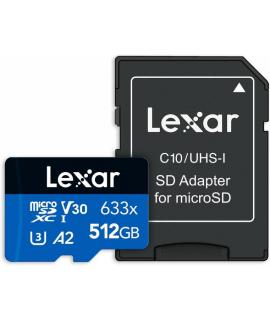 Lexar 633x Tarjeta de Memoria microSDXC UHS-I 512GB - Alta Capacidad - Velocidad de Lectura hasta 100MB/s - Incluye Adaptador SD