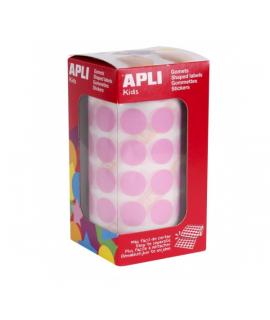 Apli Rollo de Gomets Redondos Adhesivo Permanente - 2.832 Gomets - Adhesivo Base Agua - Libre de Disolventes - Color Rosa