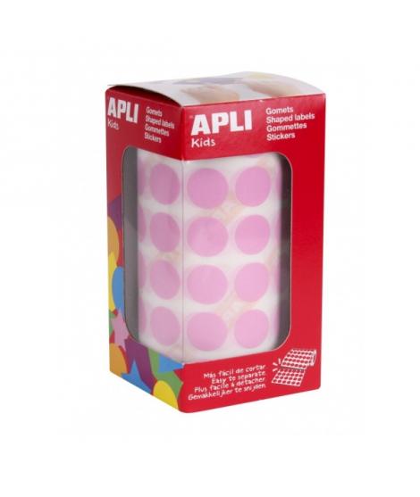 Apli Rollo de Gomets Redondos Adhesivo Permanente - 2.832 Gomets - Adhesivo Base Agua - Libre de Disolventes - Color Rosa