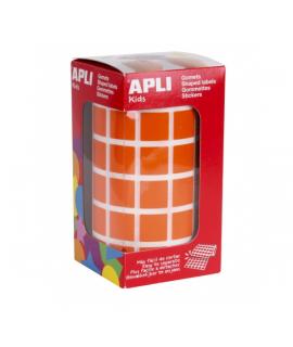 Apli Rollo de Gomets Cuadrados - Adhesivo Permanente - 2.832 Gomets - Adhesivo Base Agua - Libre de Disolventes - Color Naranja