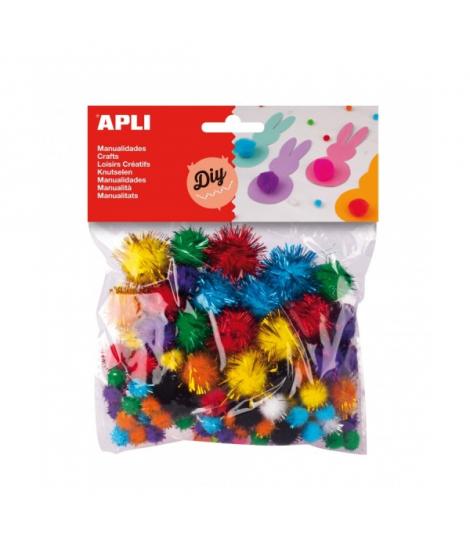 Apli Pack de 78 Pompones Brillantes - Ideal para Manualidades y Decoraciones - Estimula la Creatividad Infantil - Colores Surtid