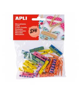 Apli Mini Pinzas de Madera - Estampados Surtidos - Ideal para Decorar y Sujetar Tarjetas, Fotos, Regalos y Mas - Colores Surtido