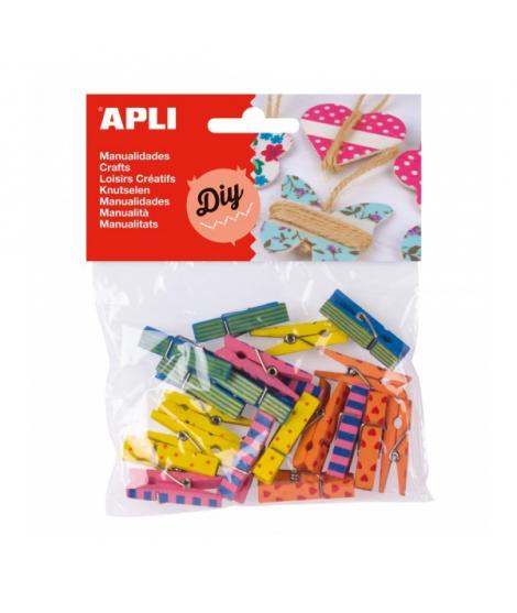 Apli Mini Pinzas de Madera - Estampados Surtidos - Ideal para Decorar y Sujetar Tarjetas, Fotos, Regalos y Mas - Colores Surtido