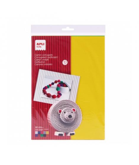 Apli Pack de 10 Cartones Corrugado A4 - 180gr - Tintado Doble Cara - Ideal para Manualidades y Decoraciones - Colores Surtidos