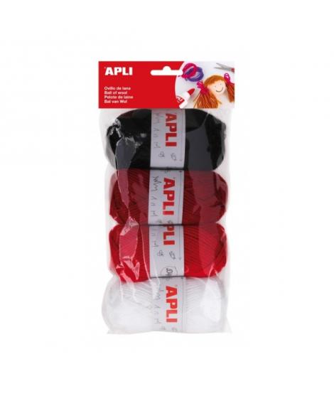 Apli Pack de 4 Ovillos de Lana Acrilica - Tonos Rojos y Combinables - Flexibles y Resistentes - Lavables a Maquina - Ideales par