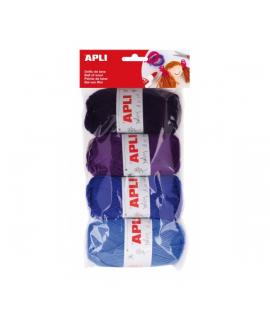 Apli Pack de 4 Ovillos de Lana Acrilica - Tonos Azules Combinables - Flexibles y Resistentes - Lavables a Maquina - Ideales para