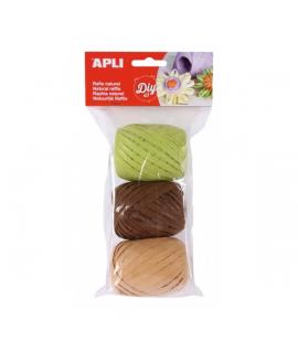 Apli Pack de 3 Ovillos de Rafia Natural - Tonos Nature - Ideal para Manualidades y Decoraciones - Versatil y Duradero - Colores 