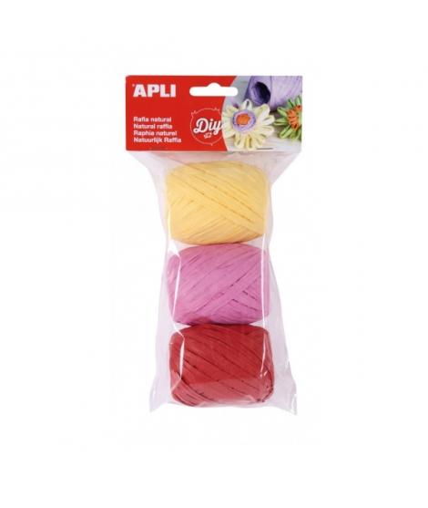 Apli Pack de 3 Ovillos de Rafia Natural Tonos Candy - Ideal para Manualidades y Decoraciones - Colores Surtidos