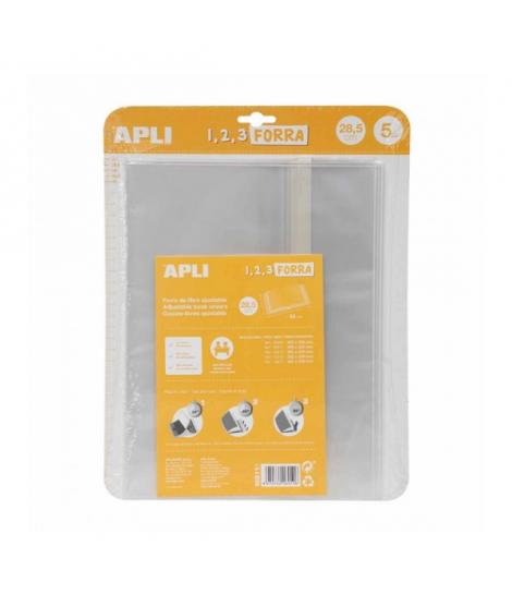 Apli Pack de 5 Fundas Transparentes de Polipropileno - Solapa Autoajustable - Facil Forrado en 3 Pasos