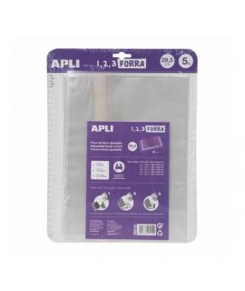 Apli Pack de 5 Fundas Transparentes de Polipropileno - Solapa Autoajustable - Facil Forrado en 3 Pasos - Sin Necesidad de Cortar