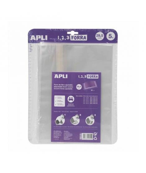 Apli Pack de 5 Fundas Transparentes de Polipropileno - Solapa Autoajustable - Facil Forrado en 3 Pasos - Sin Necesidad de Cortar