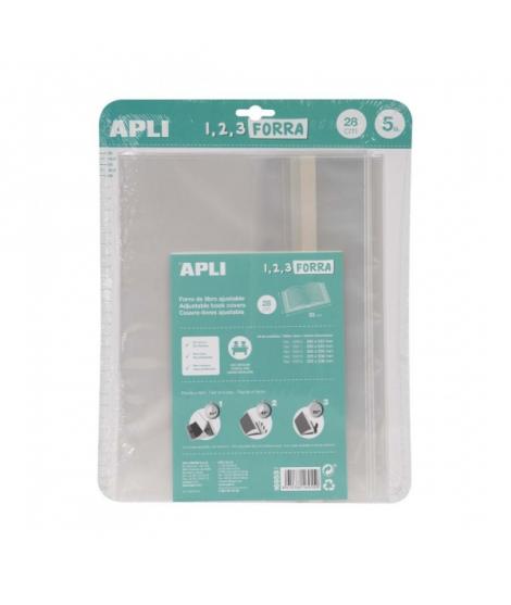 Apli Pack de 5 Fundas Transparentes de Polipropileno - Solapa Autoajustable - Facil Forrado en 3 Pasos - Sin Necesidad de Cortar