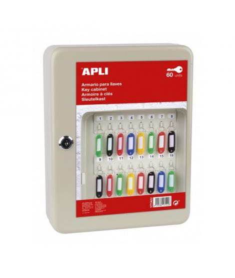 Apli Armario Porta Llaves con Cierre - 60 Posiciones - Ideal para Oficinas y Almacenes - Organizacion y Acceso Facil - No Incluy