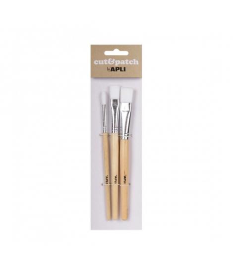 Apli Pack de 3 de Pinceles de Madera para Manualidades - Cerdas de Nylon - Puntas Redonda y Plana - Ideal para Papeles Cut&Patch