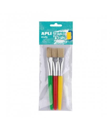 Apli Pack de 3 de Pinceles Jumbo para Niños - Punta Plana - Cerdas Sinteticas - Ideal para Desarrollo Creativo y Didactico