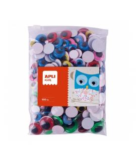 Apli Ojos Moviles Adhesivos MAXI - Ideal para Escuelas y Talleres - Bolsa Zip Mejorada - 600 Ojos - Color Amarillo