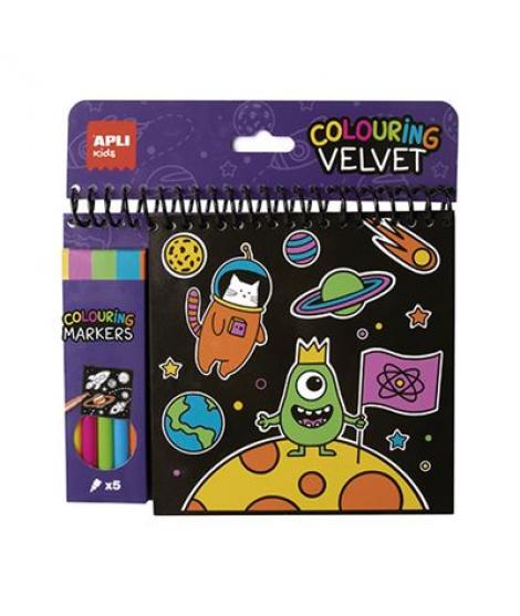 Apli Bloc de Dibujos de Terciopelo Negro - Incluye 5 Rotuladores - 6 Laminas - Ideal para Viajes - Estimula Creatividad y Concen