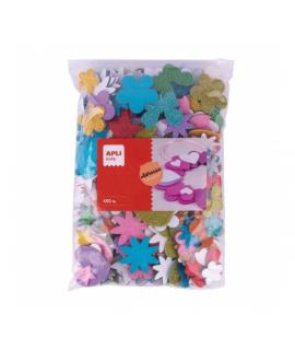 Apli Pack de 450 Formas de Goma EVA Adhesiva con Purpurina - Estrellas, Corazones, Flores y Mariposas - Grosor 2mm - Cierre Zip 