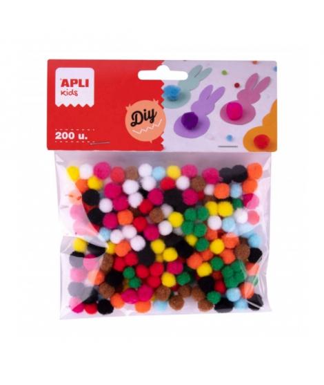 Apli Pack de 200 Mini Pompones de Ø 8mm - Ideal para Manualidades Escolares y Talleres Infantiles - Estimula la Imaginacion y Cr