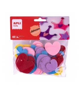 Apli Corazones Adhesivos de Fieltro - Gran Resistencia y Suavidad - Ideales para Manualidades y Decoraciones - Colores Surtidos