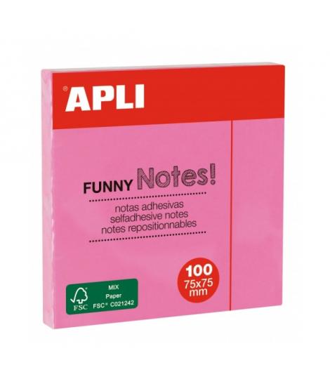 Apli Bloc de Notas Adhesivas - 100 Hojas - Papel Certificado FSC - Adhesivo Reposicionable - Color Rosa