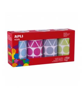 Apli Pack de 4 Rollos de Gomets Geometricos Surtidos - Formas Variadas - Faciles de Separar - Ideales para Guarderias - Alta Cal