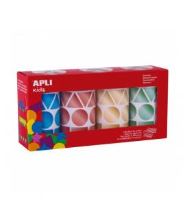 Apli Pack de 4 Rollos de Gomets Metalizados Geometricos Surtidos - 4.324 Gomets - Faciles de Separar - Ideales para Guarderias -