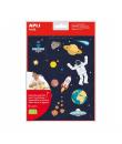 Apli Bolsa de Gomets Tematicos el Espacio - Adhesivo Removible - Desarrolla Habilidades Motoras - Ideal para Escuelas - Adhesivo