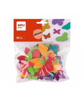 Apli Pack de 50 Mariposas de Goma EVA - Tamaños Surtidos - 6 Formas - con Purpurina - Ideal para Manualidades y Tarjetas - Color