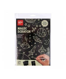 Apli Laminas Fosforescentes Magic Scratch Glow in the Dark - 8 hojas - 4 Palitos de Madera - Crea y Brilla en la Oscuridad - Uso