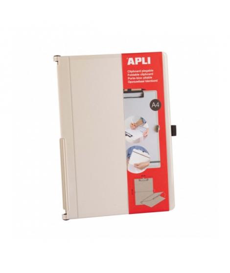 Apli Clipboard Plegable - Compacto y Facil de Transportar - Sujeta Hojas con Goma Elastica - Extension para Boligrafo - Material