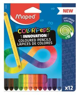 Maped Color`Peps Infinity Pack de 12 Lapices de Colores de Larga Duracion - Hecho Totalmente de Mina - Colores Surtidos