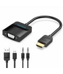 Vention Conversor HDMI Macho a VGA Hembra con Jack 3.5mm - 0.15m - Color Negro