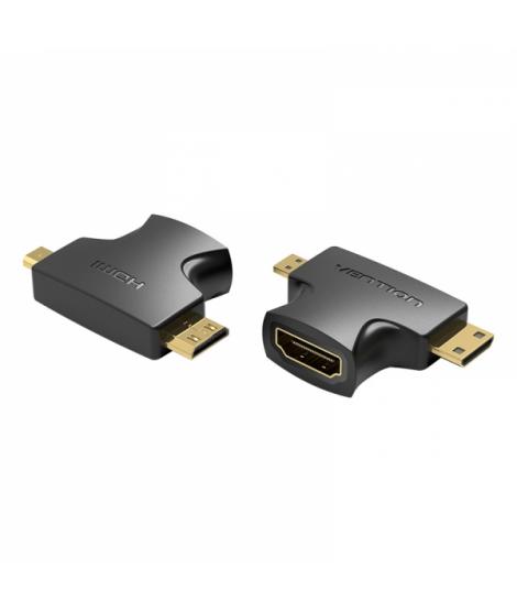 Vention Adaptador HDMI Hembra a Micro HDMI Macho - Mini HDMI Macho - Color Negro