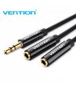 Vention Cable Estereo Jack 3.5 Macho a 2x Jack 3.5 Hembra - 0.3m - Color Negro