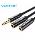 Vention Cable Estereo Jack 3.5 Macho a 2x Jack 3.5 Hembra - 0.3m - Color Negro