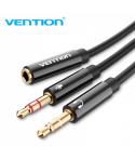 Vention Cable Estereo 2x Jack 3.5 Macho a Jack 3.5 Hembra - 0.3m - Color Negro