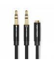 Vention Cable Estereo 2x Jack 3.5 Macho a Jack 3.5 Hembra - 0.3m - Color Negro