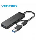 Vention HUB 5 en 1 USB 3.0 y USB-C a 4xUSB/USB-C PD - 0.15m - Color Negro