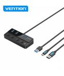 Vention HUB 4 en 1 USB 3.0 a 4xUSB/USB-C PD Incluye Cable Carga USB Macho - USB-C - Color Negro