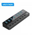 Vention HUB 7 en 1 USB3.0 a 7xUSB3.0 con Interruptores Individuales y Alimentacion Externa - Color Negro