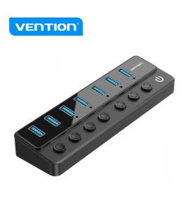 Vention HUB 7 en 1 USB3.0 a 7xUSB3.0 con Interruptores Individuales y Alimentacion Externa - Color Negro