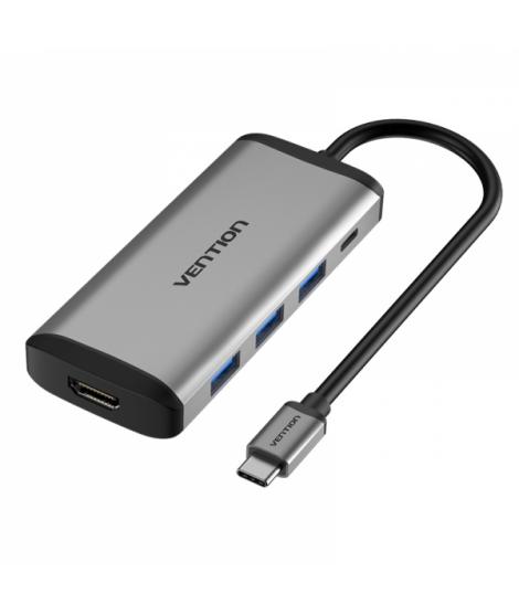 Vention Docking Station 5 en 1 USB-C a HDMI 4K/3xUSB3.0/PD100W - 0.15m - Color Gris