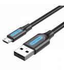 Vention Cable USB 2.0 Macho a MicroUSB Macho - 0.25m - 3A 60W 480Mbps - Color Negro