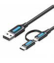 Vention Cable USB 2.0 Macho a MicroUSB+USB-C Macho - 0.5m - 3A 60W 480Mbps - Color Negro